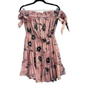 Misa LA Laiyin Off-Shoulder Ruffle Pink Floral Dress Romantic Goth Cottagecore